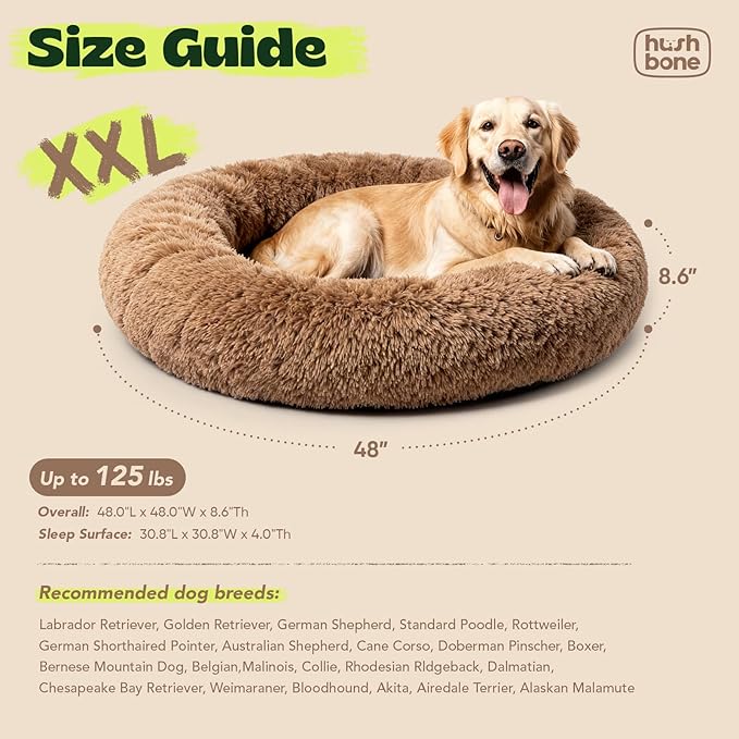 Extra Large Orthopedic Dog Bed Waterproof Removable Cover for Calming Donut Dog Bed Washable,Cooling Gel Foam Round Anxiety Plush Sherpa Covers Comfort for Old Fluffy Friends 48 Inch,Camel