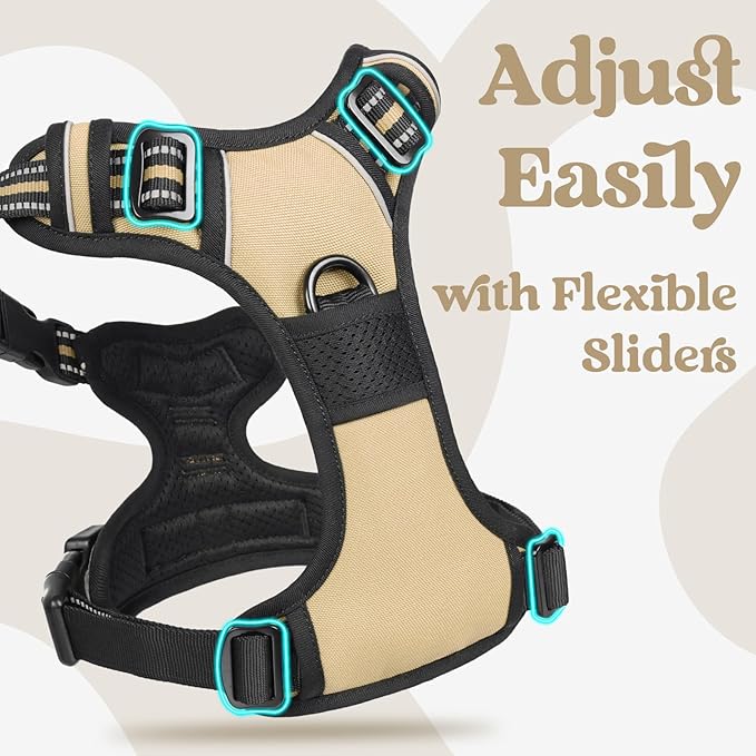 rabbitgoo Dog Harness Medium Sized, No Pull Pet Harness with 3 Buckles, Adjustable Soft Padded Vest with Control Handle, Walking Reflective Pet Vest for Medium Dogs, Beige, M