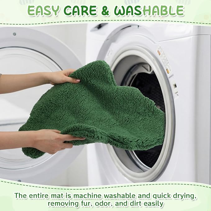 3 Pack Self Warming Cat Dog Bed Leaf Shape Self Heating Pet Mat Non Electric Washable Thermal Sleeping Pad Plush Heated Pet Mat for Crate Floor Indoor Outdoor(Dark Green,Medium-18 x24)