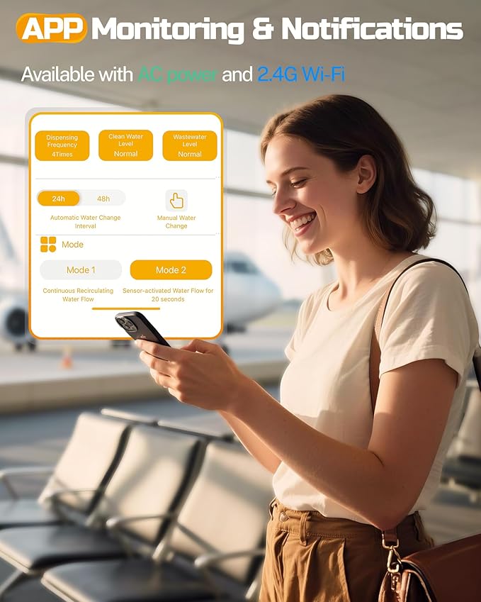 ODSD Cat Water Fountain, App Monitoring Wastewater Separation & No Filter Cotton, Pet Water Fountain with 101oz/3L Large Capacity Tank, Wireless Automatic Water Dispenser for Cats Indoor, 2.4G Wi-Fi