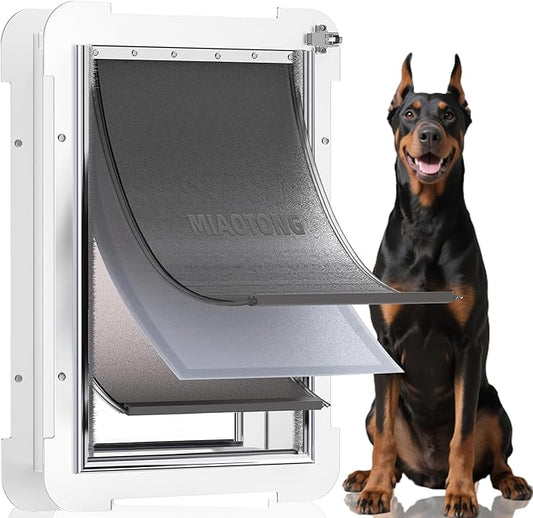 3-Flaps Never Rust Extra Large Dog Door for Door with Sliding Lock Panel, Steel Frame and Telescoping Tunnel, Extreme Weather Durable XL Dog Doors for Door (Pets Up to 220 Lbs)