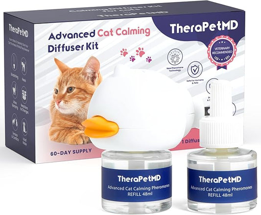 TherapetMD 60-Day Cat Calming Diffuser - Cat Pheromone Diffuser for Stress, Pee Spraying, Cat Fighting, Aggression, Excessive Meowing & Scratching - 60-Day Refill Included - Packaging May Vary