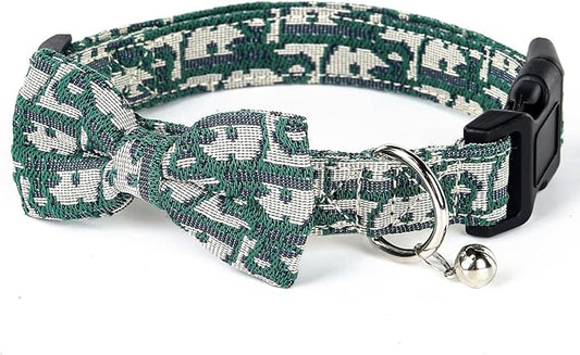 Bowtie Collars for Big Dogs, Elegant Dog Bow Tie Collars, Dog Collars with Bowtie Adjustable 15.7"-20.9", Green, L
