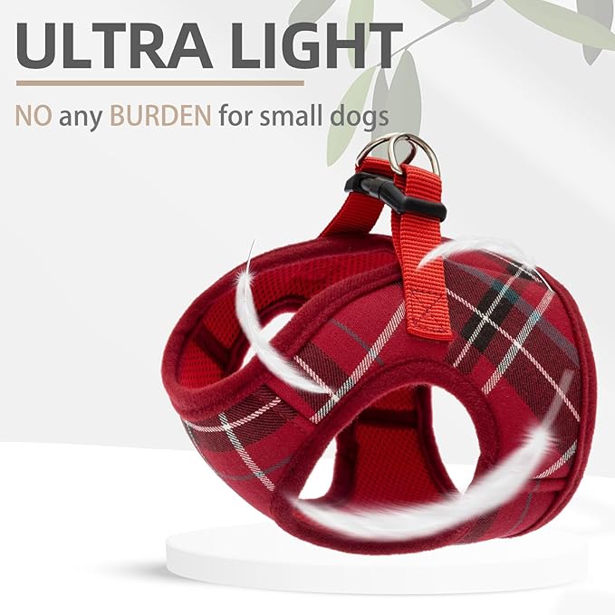 PUPTECK Soft Mesh Dog Harness and Leash Set Step-in Plaid Puppy Padded No Pull Vest Harness for XS Small Medium Sized Dogs Cats Outdoor Walking, Red M