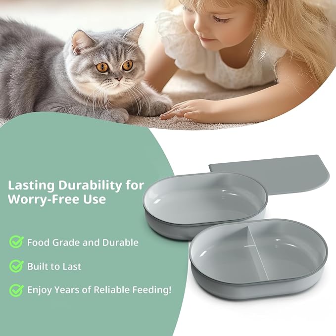 Bowl & Mat Set for Automatic Microchip Cat Pet Feeder, Sealing Ring Design for Keeping Food Fresh and Reducing Odor, Easy to Clean(Grey)