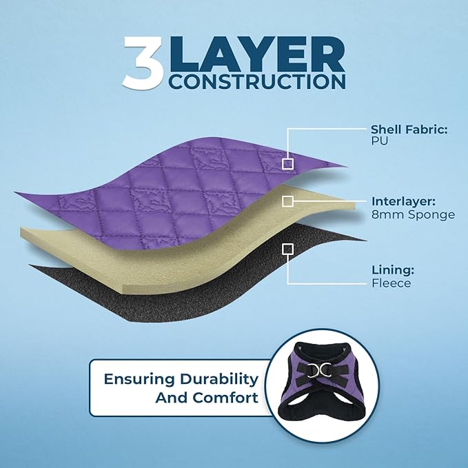 Best Pet Supplies - All Weather Mesh/Plush, Reflective, No Pull Harness for Small, Medium Dogs, Cats - Secure with Hook & Loop Fastener, Buckle, Double D-Rings - Purple Faux Leather, M