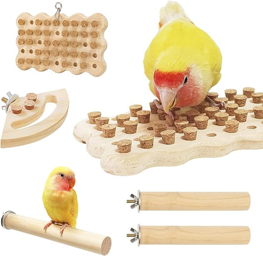 Wooden Bird Chew Toy, Parrot Biting Toys, Foraging Training, Relieve Boredom & Anxiety, Bird Cage Accessories, for Small Parakeets, Conures, Macaws, Budgies, Finches, JPD D