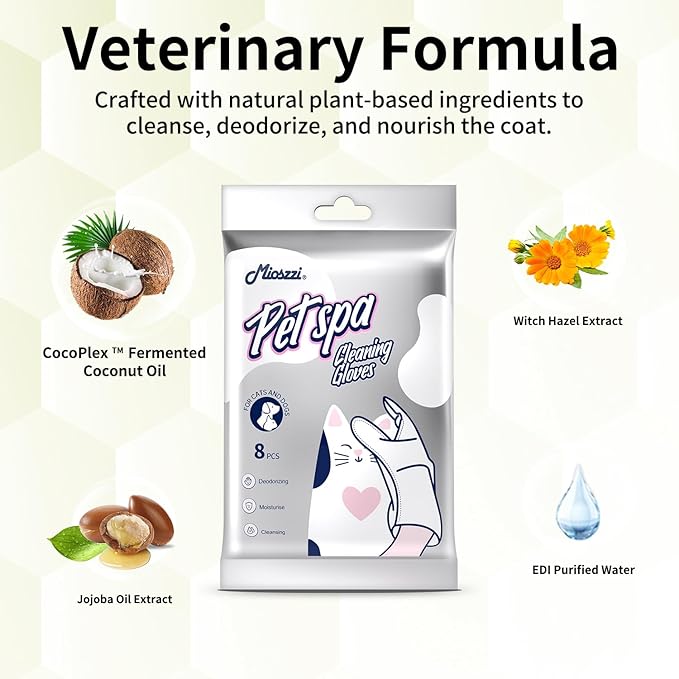 MIOSSZI 40 PCS Pet Gloves Wipes for Dogs & Cats Wipes Cleaning Deodorizing Hypoallergenic No-Rinse Pet Grooming Wipes Unscented Extra Thick Bathing Wipes for Pet Dry Cleaning Daily Care and Travel