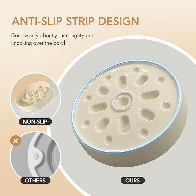 Ceramic 3.2 Cup Dog Raised Slow Feeder Set, Elevated Bowl with Wooden Stand for Large Dog, 9.5inch Slow Feeder Dish for Fast Easters, Anti-Gulping(Beige, Single Bowl+ Stand)