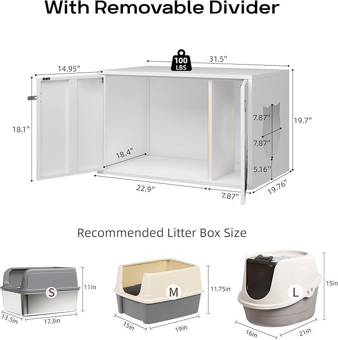 Cat Litter Box Enclosure Furniture Large Hidden Litter Box Cabinet with Removable Divider Decorative Litter Box Cat Washroom Fit Most of Litter Box
