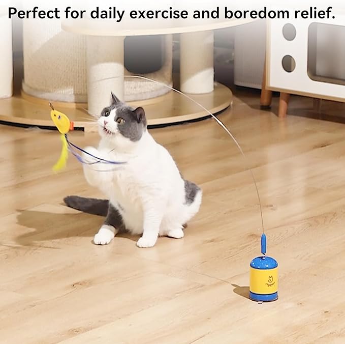 Migipaws Interactive Automatic Cat Teaser Wand Toy with Strong Suction Cup, 70cm Flexible Wire & DIY Bending Design, Rechargeable Cat Exercise Toy with Auto Timer for Indoor Cats(Blue)