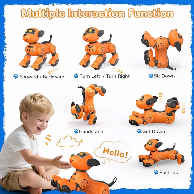 anysun Remote Control Robot Dog for Kids, Programmable Smart Puppy Intelligent Learning Dancing Walking RC Robot Toys for Girls and Boys (Yellow)