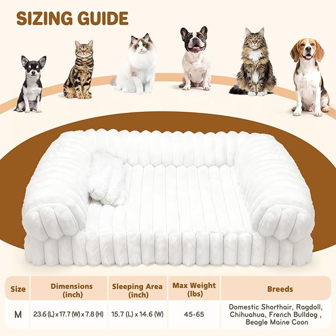 Cat Bed, Cat Beds for Indoor Cats, Winter Self Warming Pet Sofa Bed, Washable Medium Pet Bed for Puppy and Small to Large Kitten with Anti-Slip Bottom, Fits Up to 65lbs Pets
