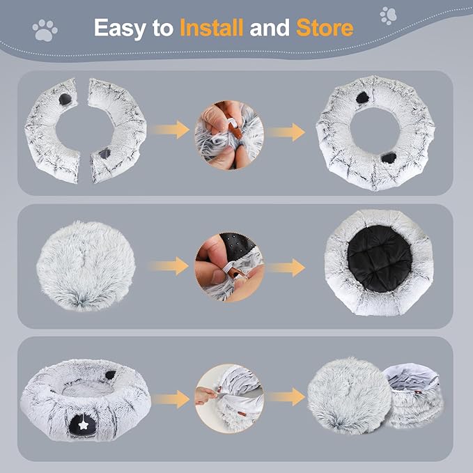 Cat Tunnel Bed for Indoor Cats, XL Christmas Tree Skirts Washable Warm Soft Indoor Cat Donut Tunnel, Multifunctional Cat Interactive Playground Toys for Felines Pet Christmas Tree Decoration