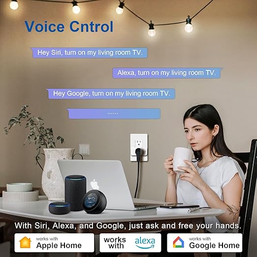 Dual Smart Plug, Matter Smart Plug, Smart Plugs That Compatible with Siri, Alexa, Google Home, Smartthings, WiFi Plug w/Remote Control, Timer & Schedule, White, 4-Pack