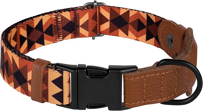 AirTag Dog Collar with Metal Buckle - Printed Nylon Soft Leather Dog Collar with Apple AirTag Holder - Secure Tracking GPS Pet Collars for Girl Boy Small Large Dogs (M, 14"-18" Neck Fit, Tribal)