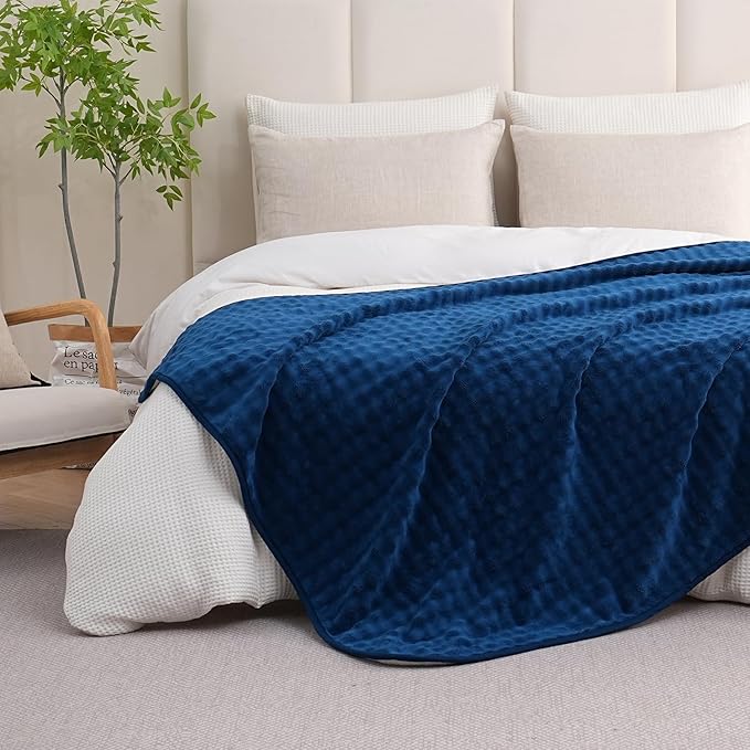 Waterproof Blanket for Bed Couch Sofa Car, Soft Leakproof Dog Blanket with 3D Bubble Pattern, Reversible Water Proof Pet Blankets for Dogs Cats Puppies (50"x60", Navy Blue)