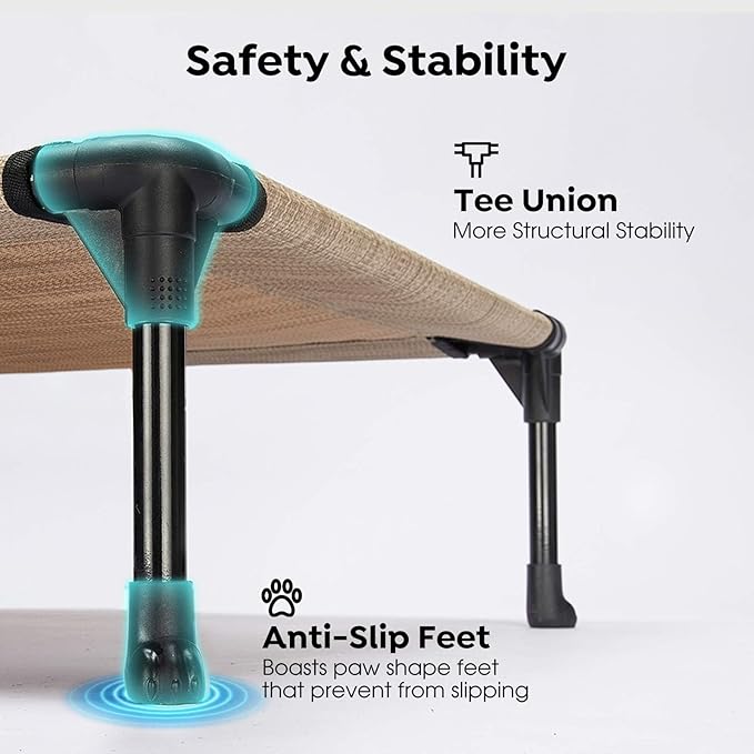 Veehoo Outdoor Elevated Dog Bed Large Sized Dogs, Extra Large Cooling Raised Dog Cots Beds Training Platform Off Ground Hammock with Breathable Mesh, No-Slip Feet, 45"x33", Beige Coffee