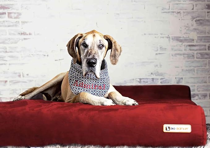 Barker Beds Giant Orthopedic Dog Bed - 7" Pillow Top with Headrest - 100-300 lbs - Memory Foam for Joint Pain & Arthritis - Vet Recommended, Washable - Made in USA - 60"x48"x7" - Burgundy