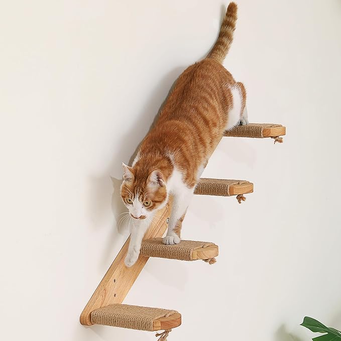 FUKUMARU Cat Climbing Shelf Wall Mounted, Four Step Cat Stair with Jute Scratching for Kitten Walls Shelves Furniture - Large