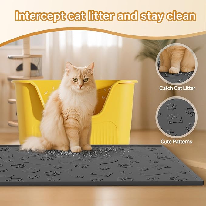Cat Litter Mat for Litter Box,Large 35" X 24" Silicone Cat Litter Trapping Mat,Urine-Proof & Waterproof Kitty Litter Mats for Floor,Grey