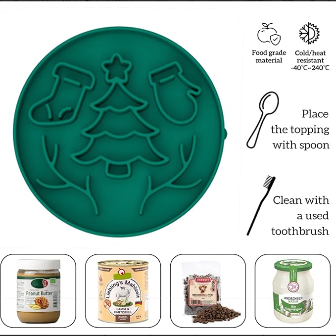 QISHENG - Silicone Slow Feeder Dog Bowl,Christmas Bowl to Slow Down Eating, Food-Grade Non-Slip Dog Dish for Anti-Bloat, Fast Eating Prevention, Dishwasher Safe