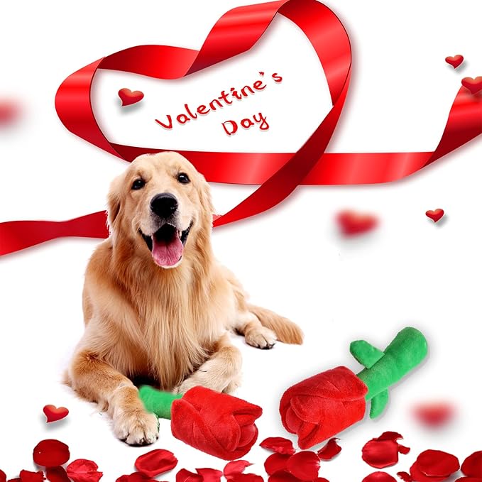 Rose Puzzle Dog Toy, Valentine's Day & Christmas Gift, Squeaky Crinkle Enrichment Snuffle Mat, for Small Medium Large Dogs & Puppies