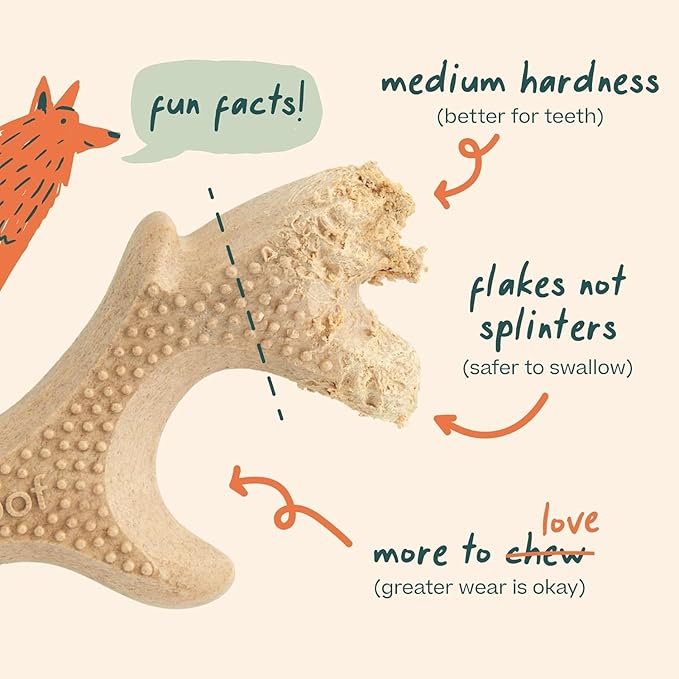 WOOF HonestChew Dog Toy Antler - Durable Dog Chews - Made with Natural, Plant-Based Ingredients - Splinter-Resistant - Safer Than Dog Bones - Small