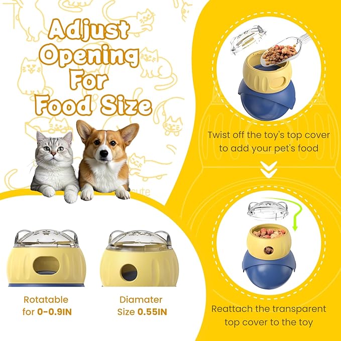 Dog & Cat Tumbler Slow Feeder Bowl - Food-Grade ABS, Adjustable Opening, Interactive Puzzle Feeder for Slow Eating & Weight Management (Morandi Color)