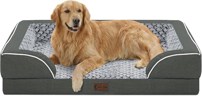 Orthopedic Dog Beds for Extra Large Sized Dogs, Waterproof Memory Foam XL Pet Bed with Sides 42x30Inch, Non-Slip and Egg-Crate Foam Big Dog Couch Bed with Removable Washable Cover, Dark Grey
