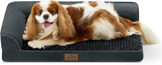 Orthopedic Dog Bed for Medium Small Size Dog, Dogs Crate Bed, L Shaped Foam Anti-Slip Bottom Pet Cat Sofa with Washable Removable Cover, Suitable for Pet Up to 40 lbs, 30x20x6.5 inch, Black