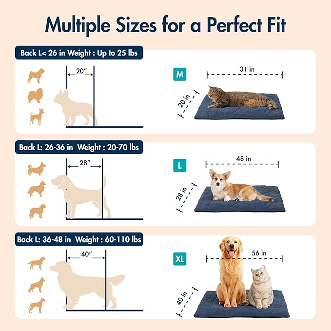 Dog Heating Pad (31"x20") - Waterproof Electric Heated Mat & Pet Bed for Indoor and Outdoor Use, Chew Resistant Cord, Machine Washable Cover with Wheat Pattern Quilting, for Cats and Pets