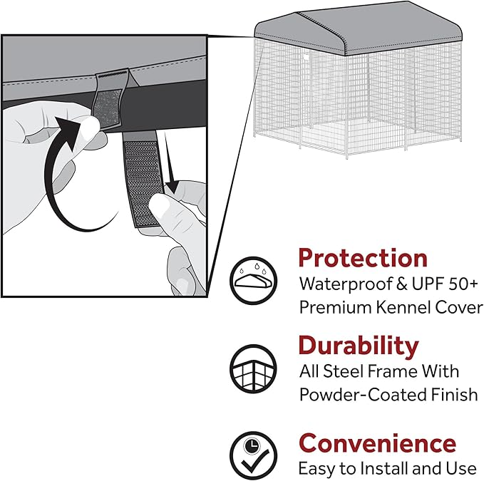 Lucky Dog Outdoor Steel Frame Kennel Enclosure w/Grey Canopy, Stay Series, 4'x4'x6'