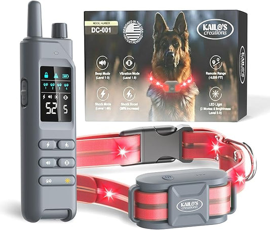 2-in-1 Dog Shock Collar with Remote & 360° LED Safety Lights – 4200FT Range Dog Training Collar, IPX8 Waterproof, 4 Training Modes, Rechargeable E-Collar for Small Medium & Large Dogs (10-120lbs)