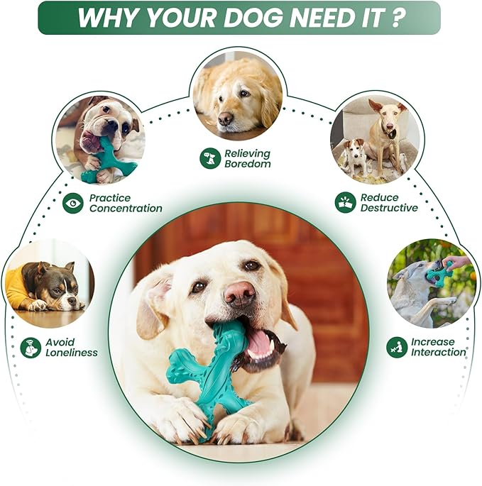 Dog Chew Toys for Aggressive Chewers Large Breed,Indestructible Bones Toy，Durable Cleaning Toothbrush Natural Rubber Dog Toys… (Blue)