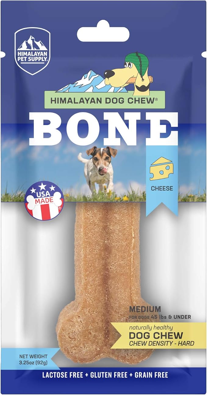 Himalayan Pet Supply Dog Chew Bone - Medium | Long Lasting, Stain Free, Protein Rich, Low Odor | 100% Natural, Healthy & Safe | No Lactose, Gluten, Soy or Grains | for Dogs 45 lbs and Under, Cheese