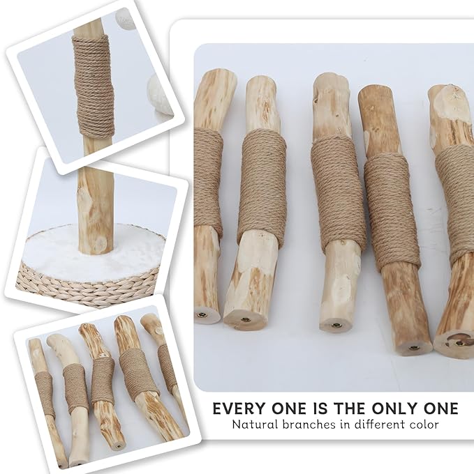 Cat Tree Tower for Indoor Cats, Modern Real Wood Cat Condo with Scratching Post, Jumping Platforms, Hanging Toy Ball for Multi-Cat Households