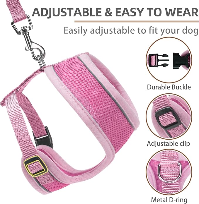 PUPTECK Soft Mesh Dog Harness and Leash Set Pet Puppy Cat Comfort Padded Vest No Pull Harnesses