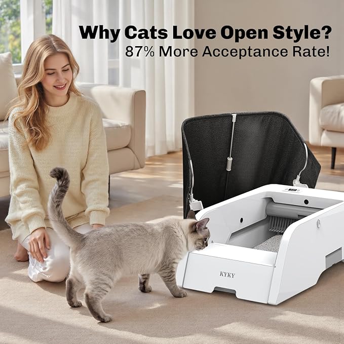 Self Cleaning Litter Box, Upgraded Automatic Cat Litter Box Self Cleaning with APP Control, Large Open Design for Single/Multiple Cats, Anti Pinch and Odorless（with Lid）