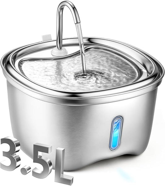 Cat Water Fountain Stainless Steel, 120oz/3.5l Water Fountains for Cats Indoor, Automatic Silent Pump, Easy Clean Water Bowl, with Replacement Filters, Unique Cat-Shaped Design
