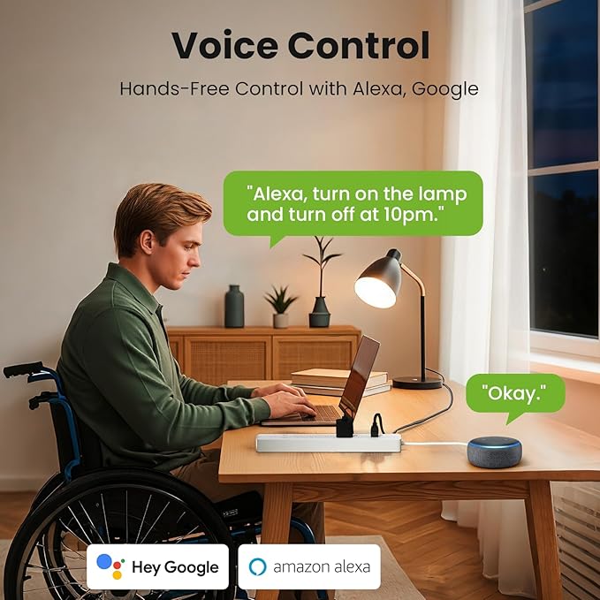 GHome Smart Power Strip 15A, 2.4G WiFi Smart plugs that work with Alexa & Google Home, Surge Protector Flat Plug with 6 APP Control WiFi outlets, FCC Listed, 7.18 ft flat extension cord, No Hub Needed