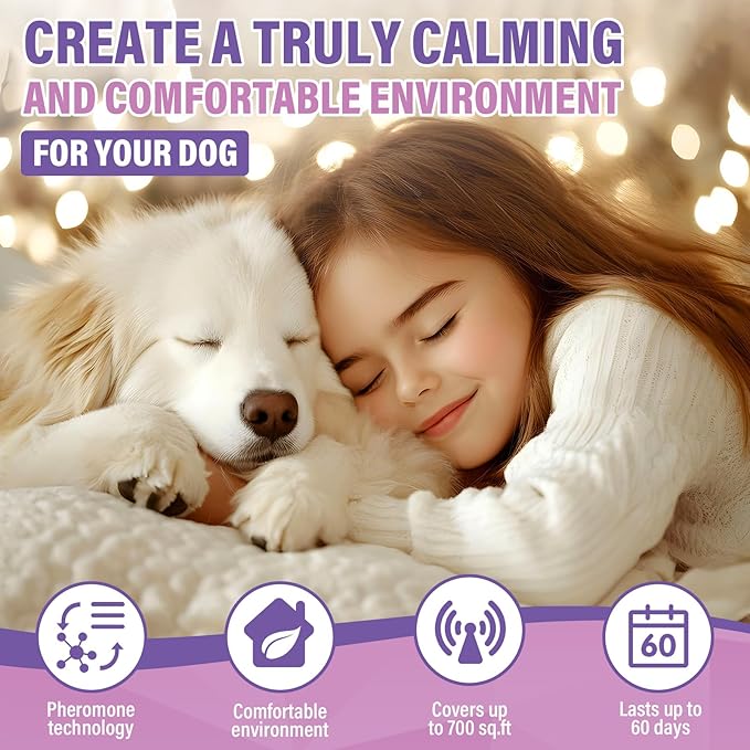 Dog Pheromones Calming Diffuser 3 in 1 Advanced Kit Appeasing Pheromone Diffuser to Calm Pet (1 Plug in+2x48ml Refill) for Anxiety Relieve Relief Reduce Aggression Fighting Stress (Tasteless)
