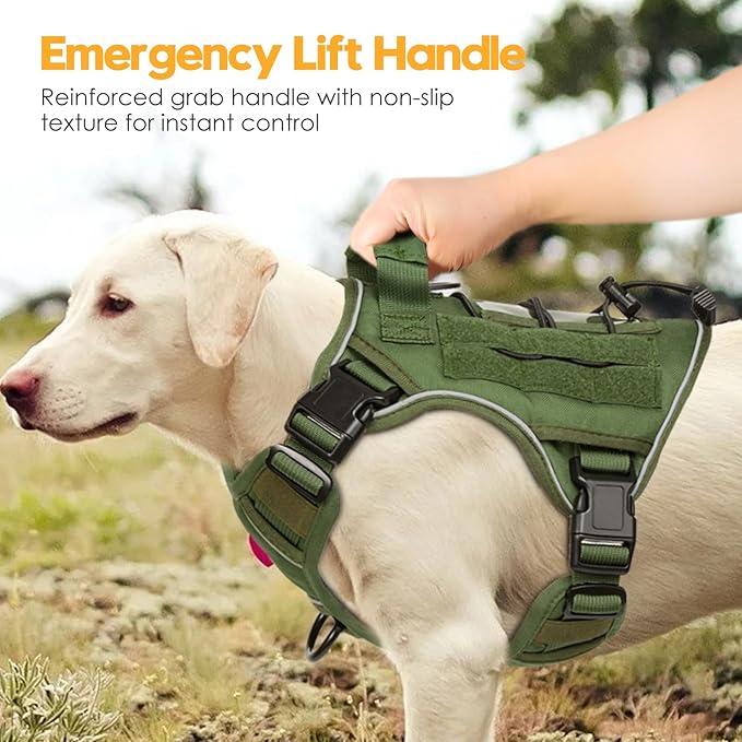 Heavy-Duty Tactical Dog Harness for Large Dogs, No Pull Adjustable Reflective Pet Vest with Molle System, K9 Military-Grade Control for Service Training, Outdoor & 10+ Breeds, Green, Small