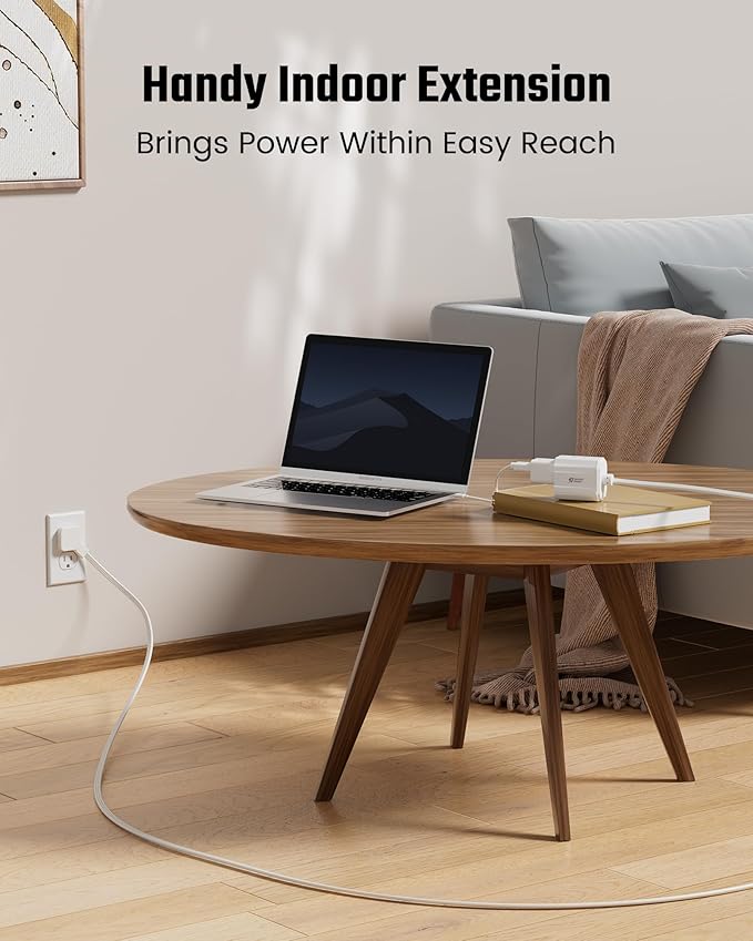 Extension Cord 10ft SUPERDANNY Mini Power Strip Ultra Right Angled Flat Plug for Tight Spaces,Indoor Extension with 3 Outlets,for Office Home Appliances,Non Surge Protector for Travel Cruise,White