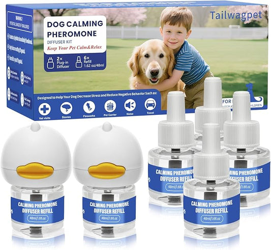 8 Pack Dog Calming Pheromones Diffuser Kit - 2 Plug-ins + 6 Refills (48mL Each) - 180 Day Supply for Anxiety, Aggression, Barking & Stress Relief in Dogs