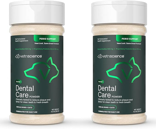 VetriScience Healthy Mouth Dog Dental Powder, 2Pack – Helps Reduce Plaque & Tartar Buildup, Support Clean Teeth & Fresh Breath, Vet-Formulated Oral Care Powder for Dogs Cats, NASC Certified, 2 x 4.2oz
