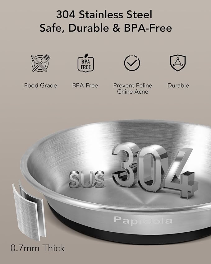 Stainless Steel Cat Bowls 6PCS, Non-Slip cat Food Dishes, Metal Pet Food and Water Bowls, Whisker Friendly with Wide and Shallow Design, 6.3'' Wide, 0.7mm Thick Steel, Pet Dish for Kitten and Dog