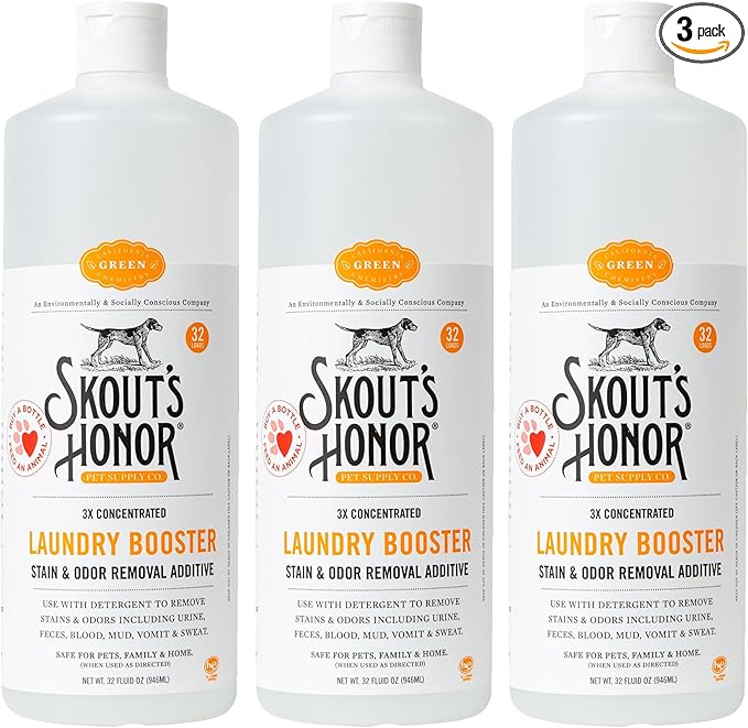Skout's Honor Laundry Booster Stain & Odor Removal Additive - Plant-Powered Formula for Pet Bedding, Clothing, and Washable Pee Pads - Eco-Friendly & Cruelty-Free, 32 oz - 3 Pack