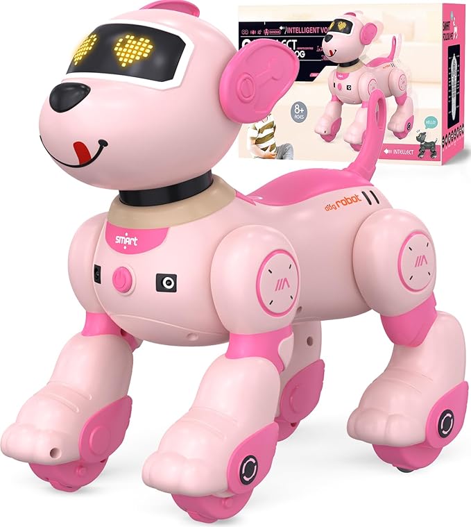 anysun Remote Control Robot Dog Toy for Kids, Programmable Smart Puppy Intelligent Learning Dancing Walking RC Robot Toys for Girls and Boys (Pink)