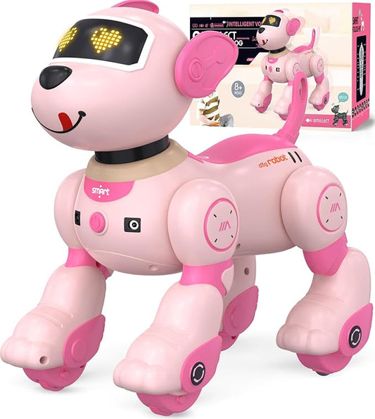 anysun Remote Control Robot Dog Toy for Kids, Programmable Smart Puppy Intelligent Learning Dancing Walking RC Robot Toys for Girls and Boys (Pink)